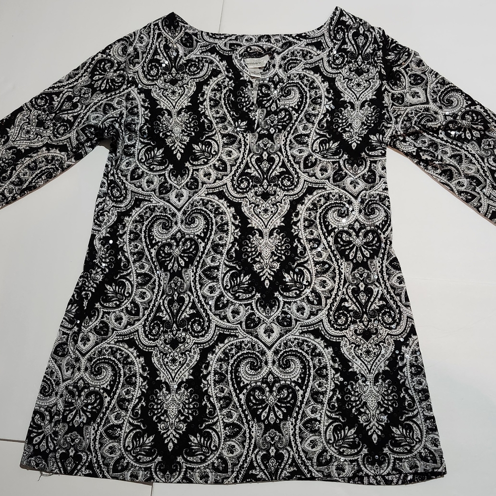Dressbarn Black and White Paisley Top